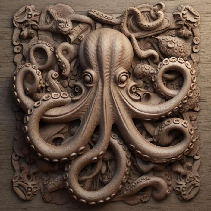 Nature and animals (Octopus minor 2, NATURE_5990) 3D models for cnc